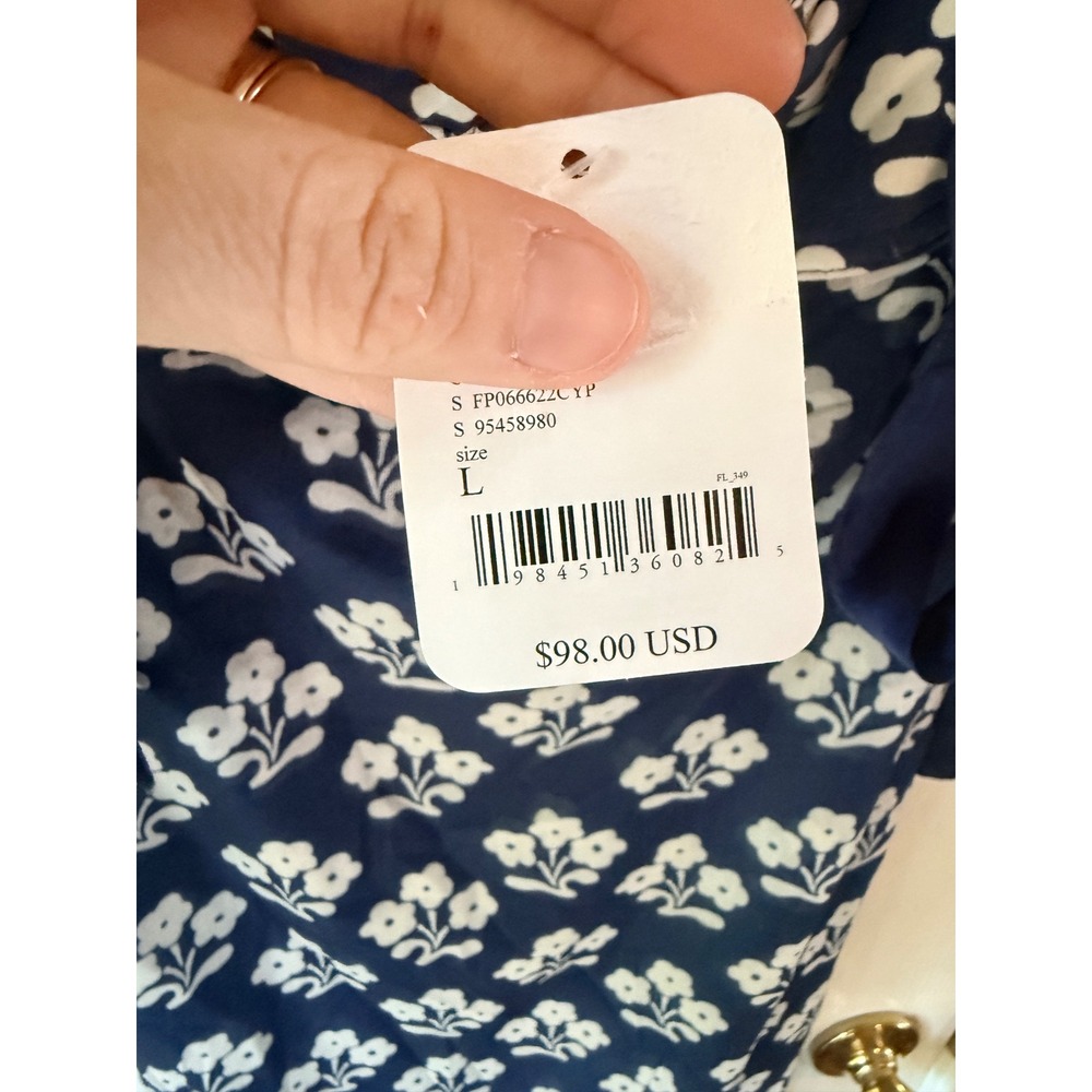 Free People Printed Got Glam Slip Dress Navy Combo Floral Tie Shoulder Large - Picture 3 of 4